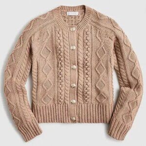 J Crew Cable-knit cardigan sweater Heathered Acorn M